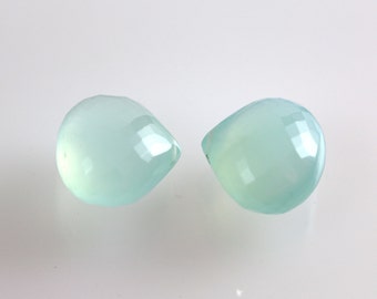 12mm AAA Aqua Chalcedony Faceted Heart Briolette