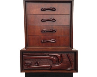 Sculpted Highboy Dresser Witco Style Abstract Mid Century Modern Tiki Mad Men