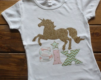 Girl Birthday Shirt, Unicorn Birthday Shirt, Birthday Shirt for Girls, Horse Birthday, Mint, Pink, Gold Birthday, Glitter, Silver and Purple