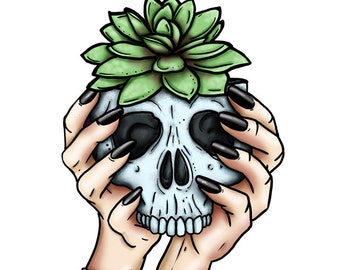 Skull Planter - Succulent - A4 Art Print by Hungry Designs
