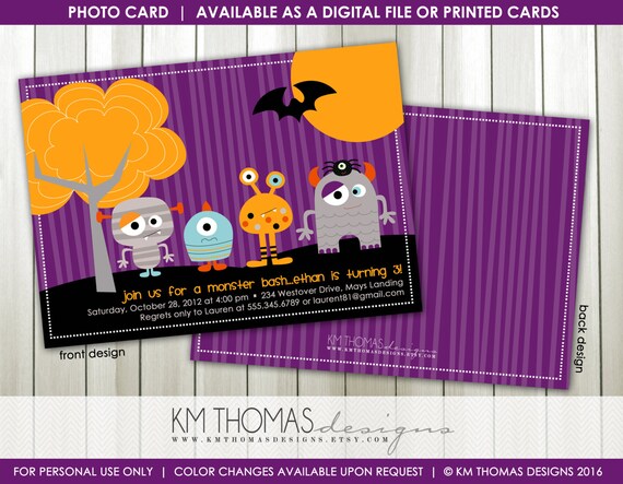 Halloween Monster Birthday Invitation : Personalized Printable Monster Party Invitation - Monster Bash Theme - BD193 Il_570xn