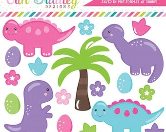 Girls Dinosaur Clipart Graphics, Dino Clipart, Pink Purple Blue Dinosaurs, Instant Download Digital Scrapbooking Clip Art Graphics