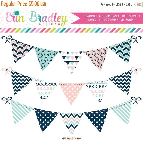 60% OFF SALE Nautical Bunting Clipart by ErinBradleyDesigns