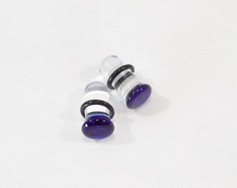 Glass Plugs 4g cobalt blue and clear glass plug 4 Gauge plug
