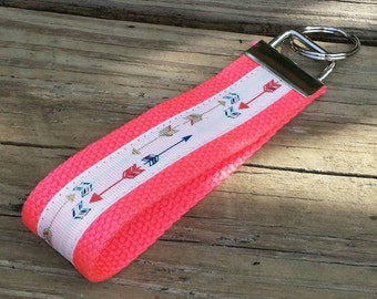 Follow Your Arrow / Archery Keychain on Coral Wristlet