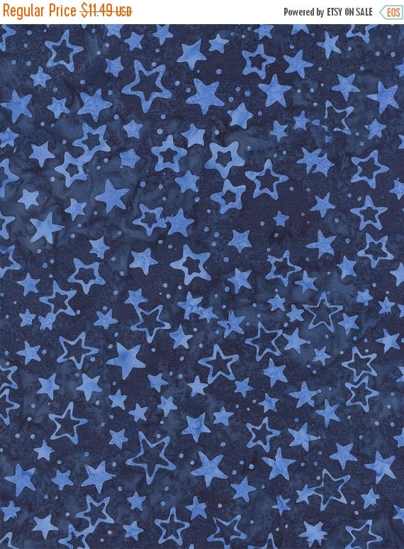 ON SALE Navy Blue Stars Tonga Batik Fabric by QuiltsFabricandmore