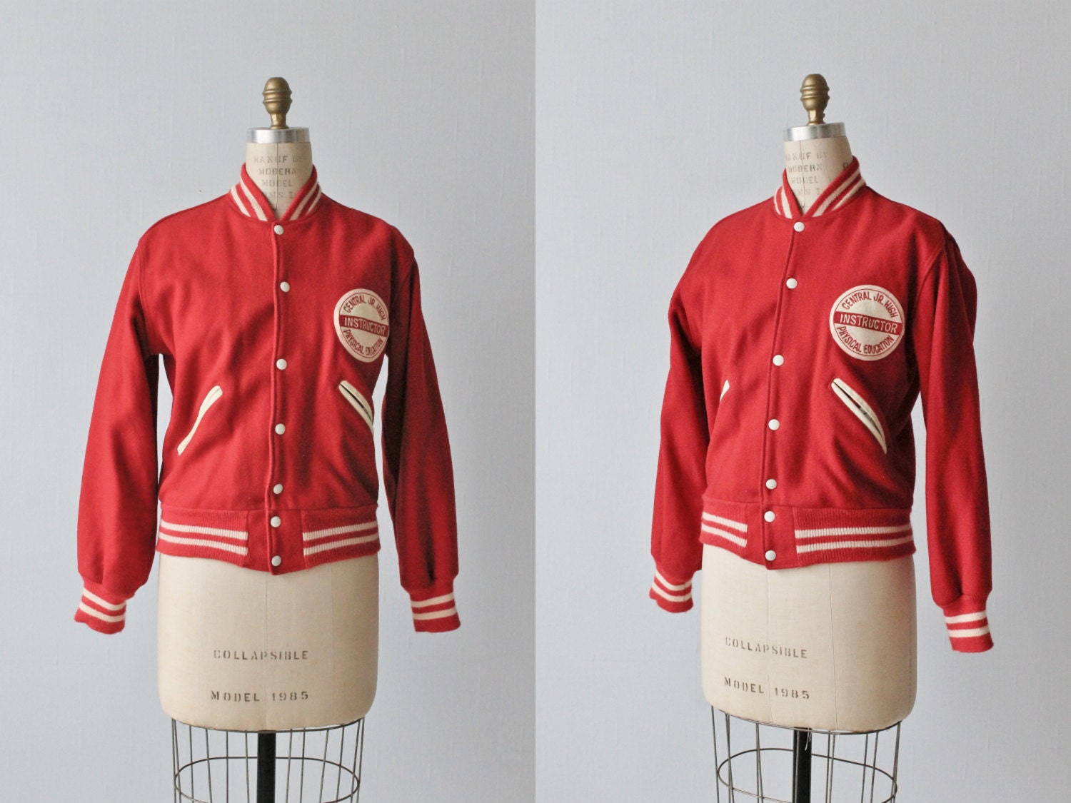1950s Red Varsity Jacket / Letterman Jacket / Central Jr. High