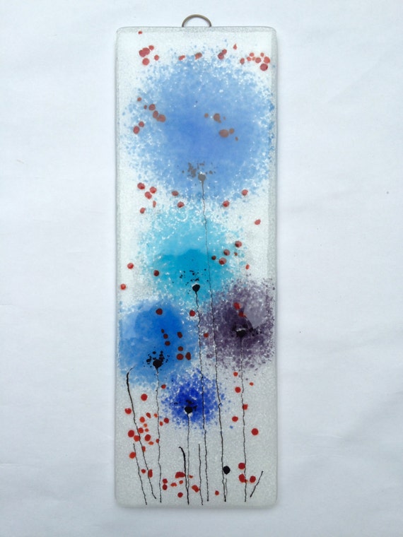 Blue Fused Glass Wall Art Blue Flower Glass Art Flower