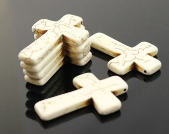 5 pcs Cross Pendant - IVORY Howlite Turquoise CROSS Pendant - 45x30mm 13/4x1.15inch 5.5mm thickness