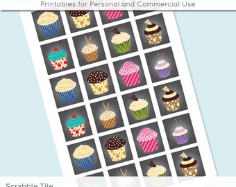Cupcake Digital Collage Sheet Scrabble Tile .75x.83 Images 4x6 8.5x11 Download Sheets for Glass Resin Pendants E0078