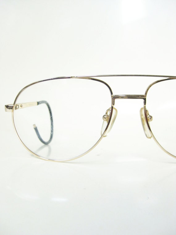 Vintage Mens Wire Rim Aviator Eyeglasses Gold Golden Shiny 