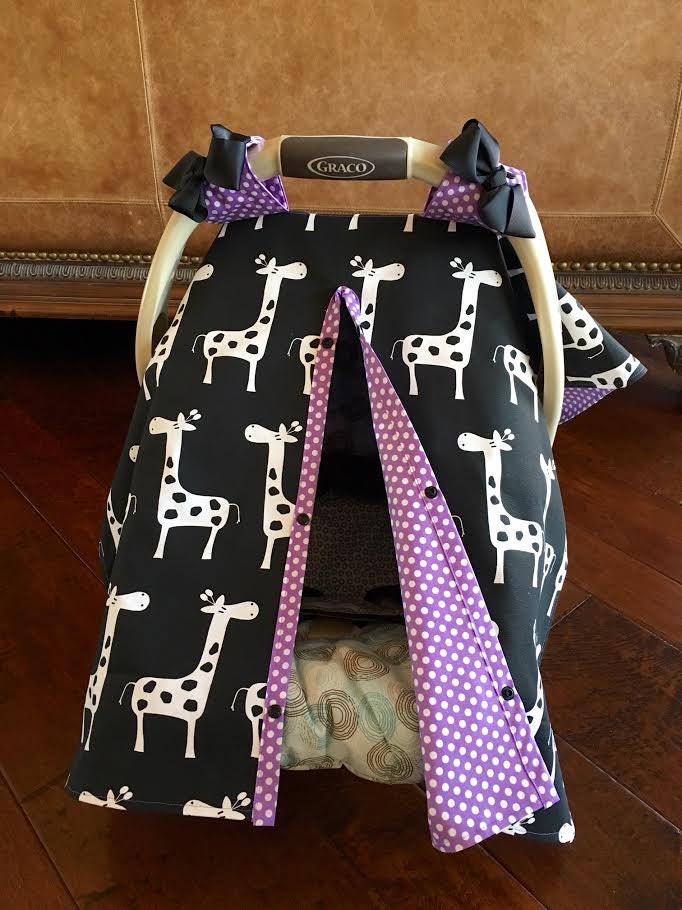 Super Cute Baby Car Seat Covers BLACK White Giraffe with