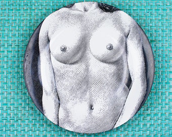 Vintage PIERO FORNASETTI JULIA plate. Hand painted. Tema e Variazione Porcelain Plate. Mid Century, Italian