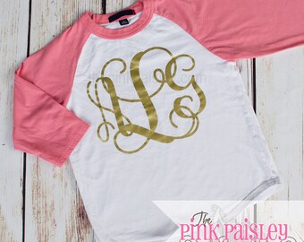 Girls monogram tee shirt | Girls t shirt | Monogrammed Raglan | Girls Clothing | Girls Boutique | Girls Boutique Gift | Boutique Clothing