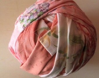 Pink and White Ball of Fabric Strips for Rag Rugs or Crochet
