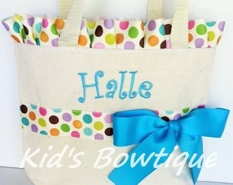 Big Sister Gift Bag - Multi Polka Dot Ruffles and Bow Tote Bag- Monogrammed Flower Girl Gift Bag