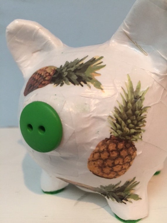 Welcome Pineapple Decoupage Piggy Bank