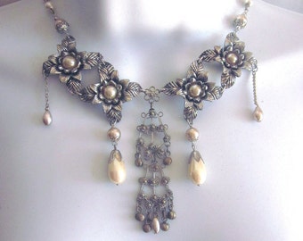Pearl Bib Assemblage Necklace Wedding Jewelry One of a Kind