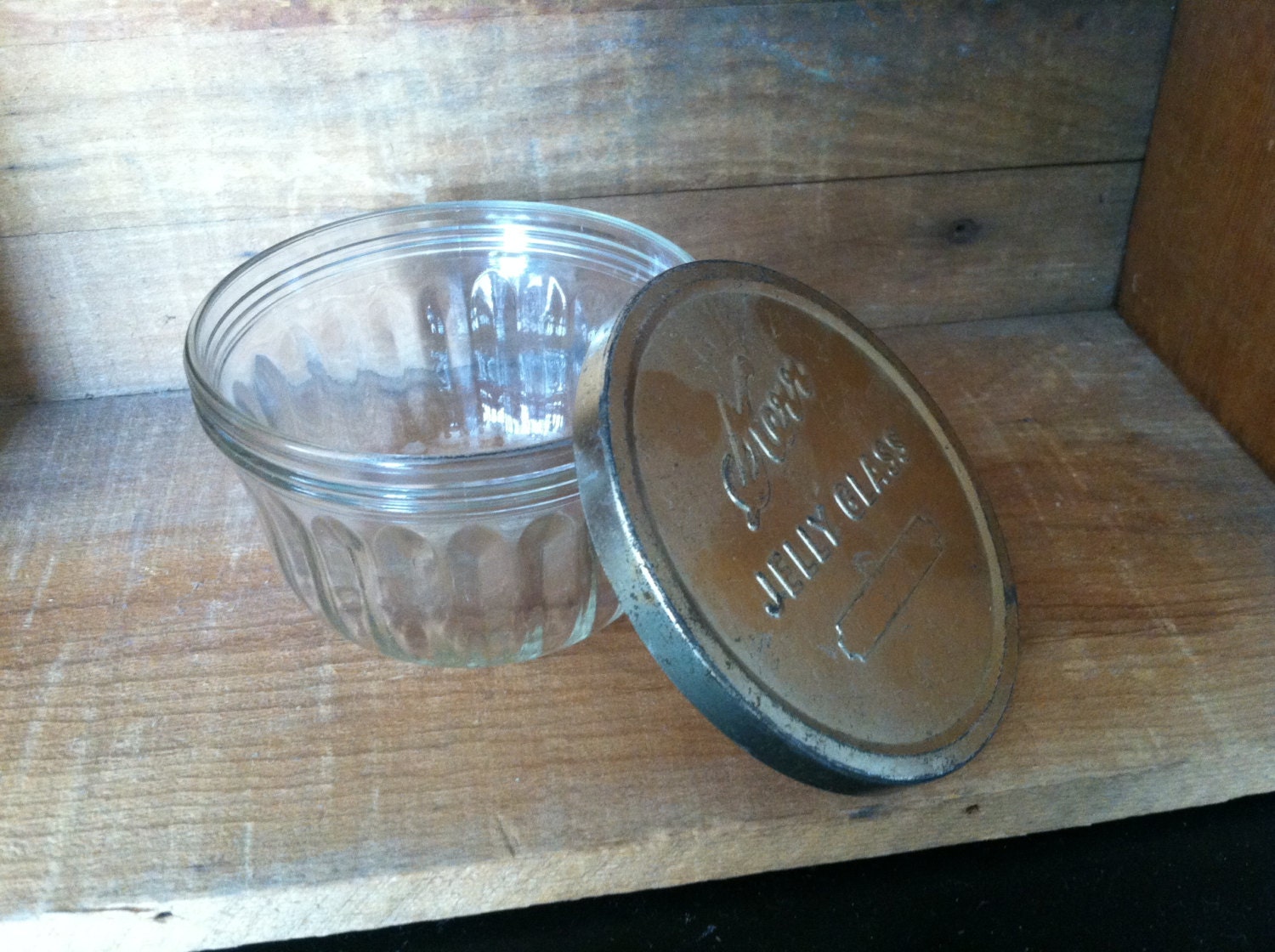 vintage kerr jelly jar with rusty lid or gold lid