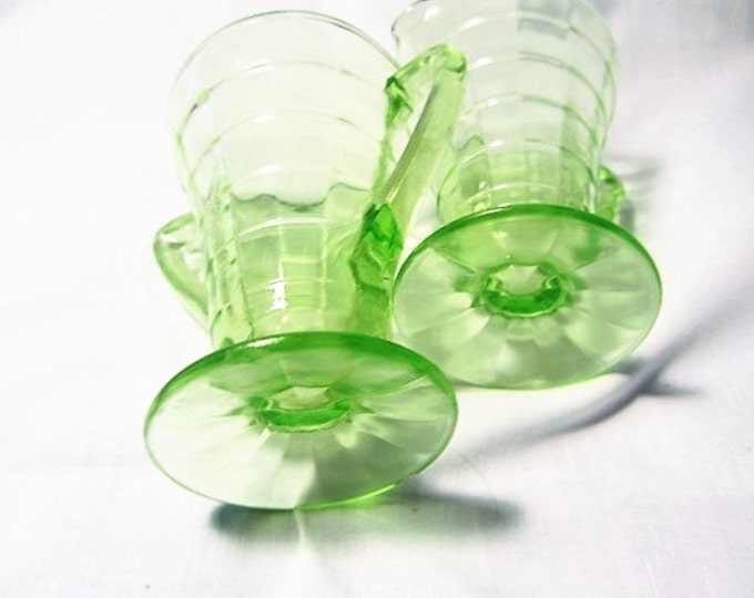 Vaseline Depression Glass Sugar and Creamer, Green Glass Sugar and Creamer, Depression Glass Serving Set, Green Glass Table Sugar & Creamer