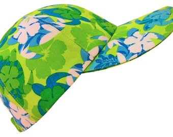 Turtle Bay - Tropical Baseball Ball Cap Sea Turtles Hibiscus Flower Sealife Floral Blue Green White Summer Fun Fashion Hat by Calico Caps