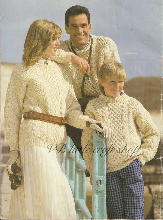 Family aran sweater knitting pattern. Instant PDF download