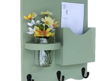 Mail Organizer - Mail and Key Holder - Letter Holder - Key Hooks- Jar Vase - Mail Organizer