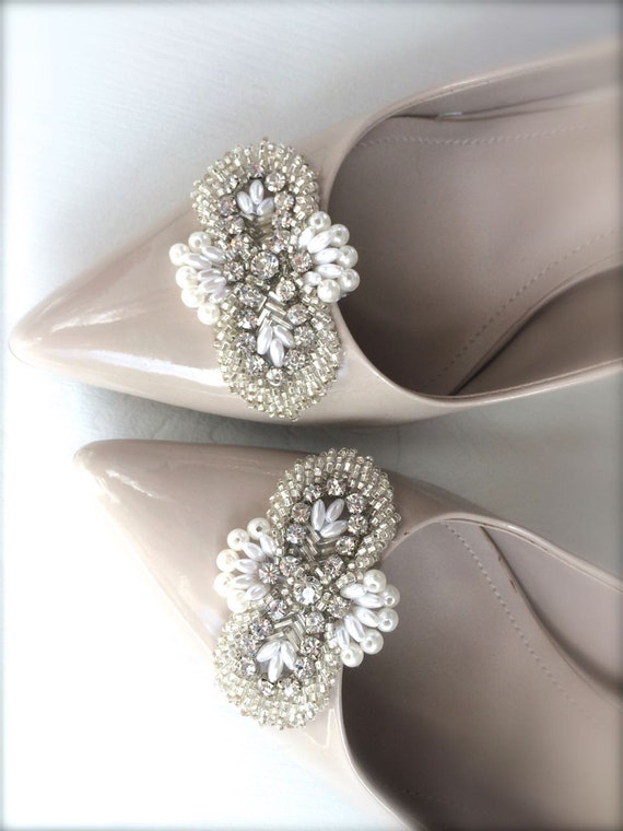 Rhinestone Pearl Shoe Clips Silver Beaded Fancy by GracefullyGirly