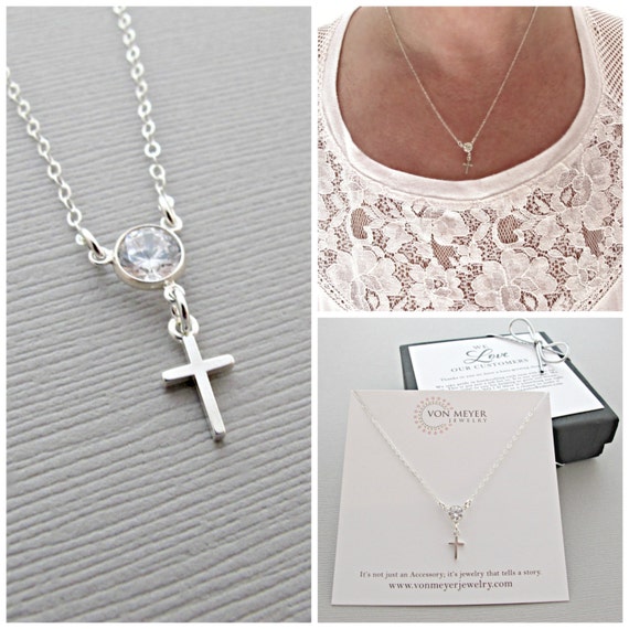 Dainty Sterling Silver Cross Necklace Tiny Cross Necklace