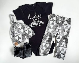 Ladies I have arrived | baby boy take home outfit | tribal print organic leggings |