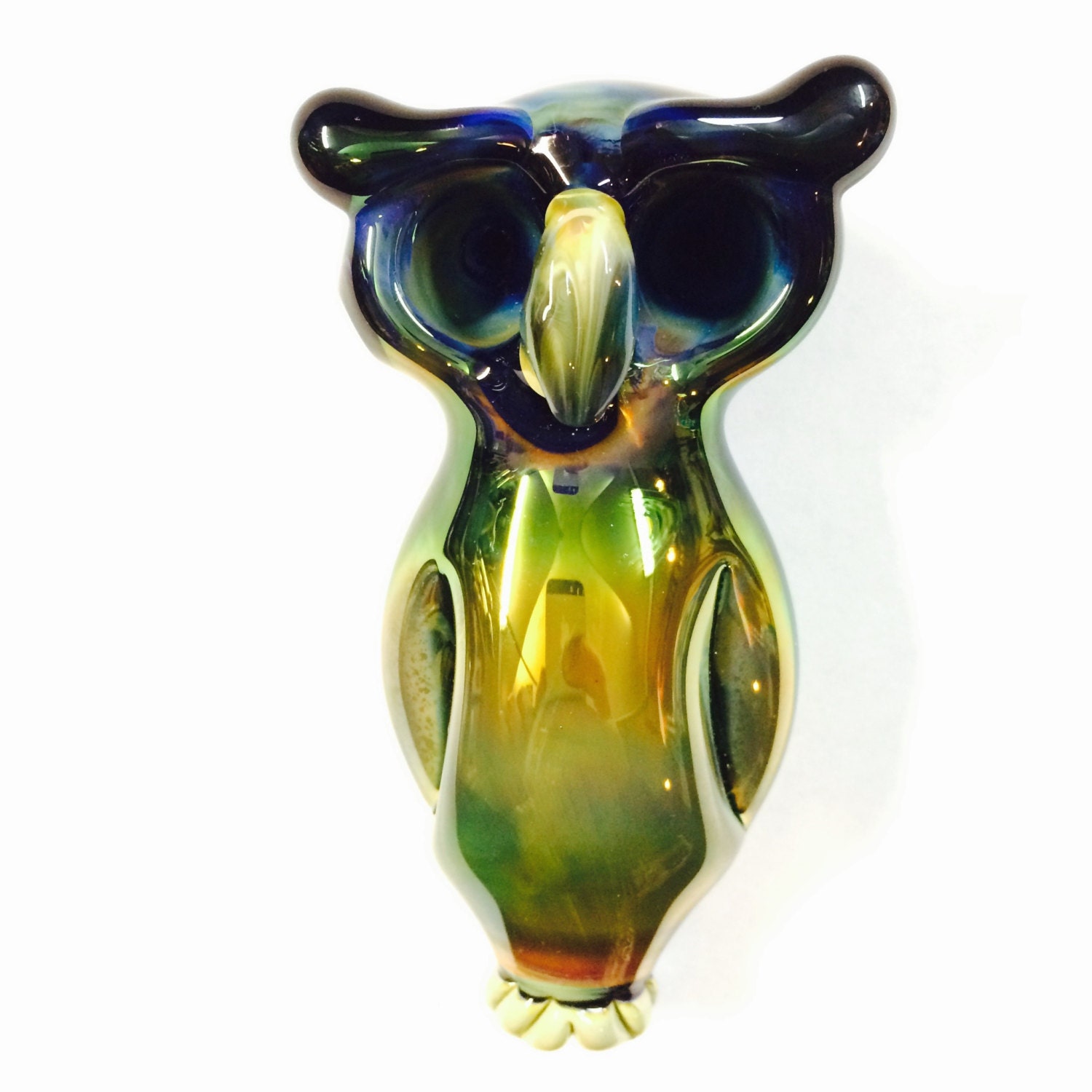 gold and silver fume hand blown glass owl pipe gold and silver fume hand blown glass owl pipe