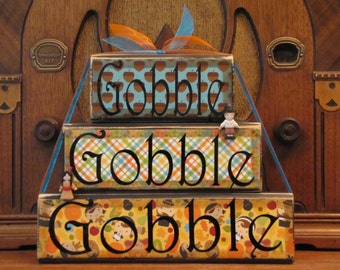 Thanksgiving Decor, Thanksgiving Decoration, Thanksgiving Sign, Fall Decor, Fall Decoration, Gobble, Gobble, Gobble Word Blocks Sign