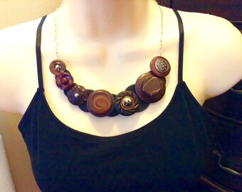 Sandalwood Asymetrical button necklace