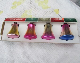 Four (4) Vintage Shiny Brite USA Multi Colored Christmas Holiday Tree Glass Ornaments