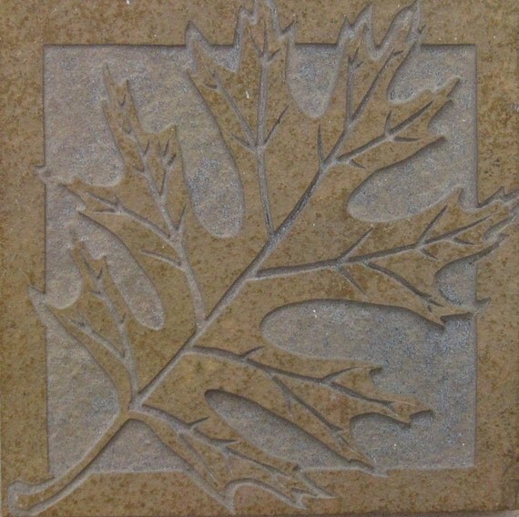 6x6 Black Oak Leaf Tile Etched Earth Slate Stone Decorative