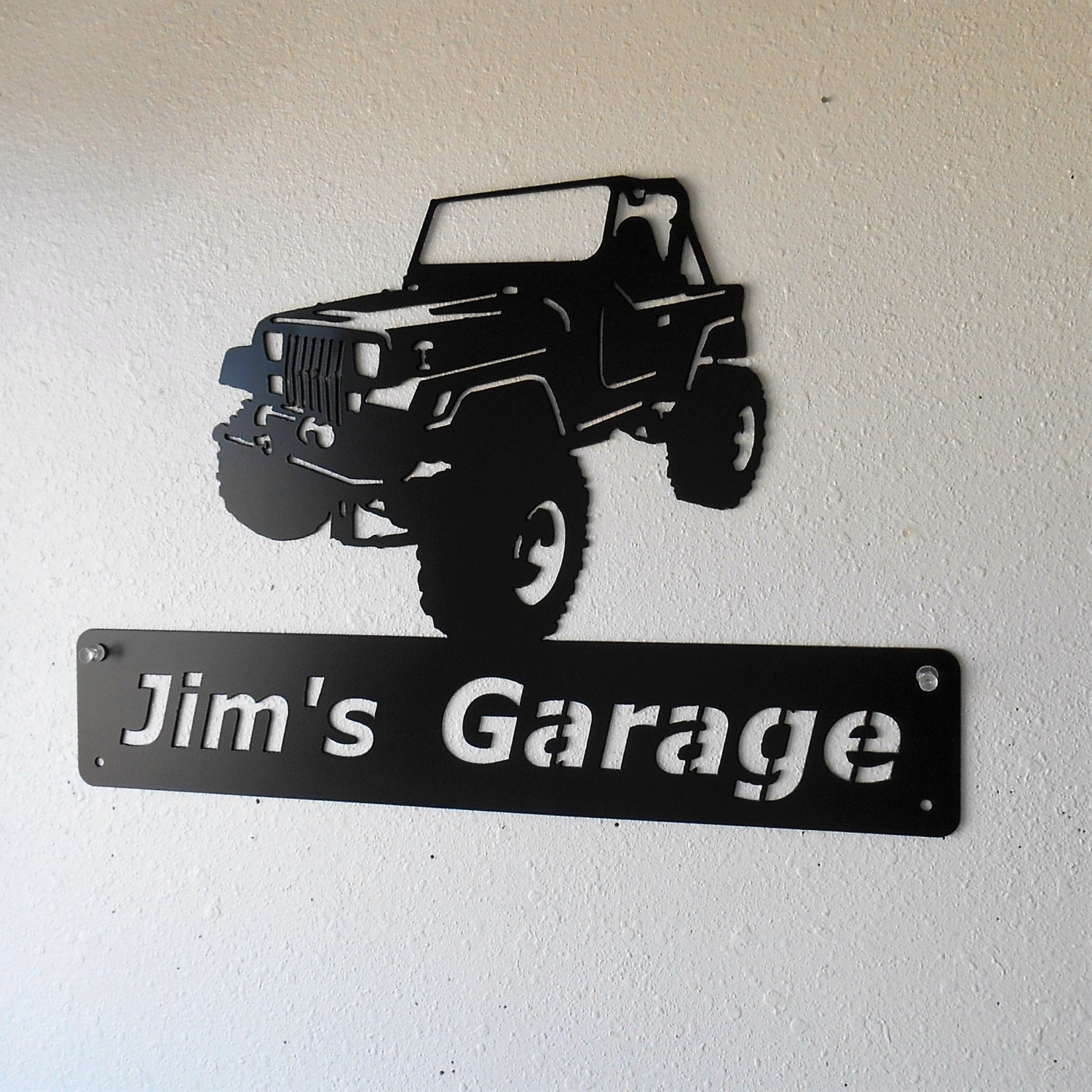 Jeep YJ Wrangler Personalized Man Cave Garage Sign Satin Black