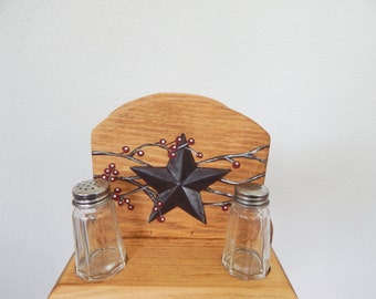 Napkin Holder, napkin and salt and pepper shaker holder, wooden napkin holder, primitive napkin holder, primitive kitchen decor
