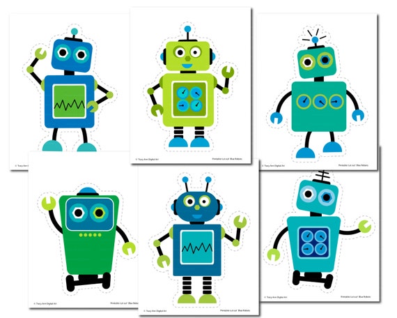 Robot Party Printable Cut outs Blue and Green DIY Party
