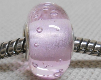 Transparent Light Pink Bubble Bead Handmade Lampwork Bead Silver Cored Bead Fits Most European Charm Bracelets