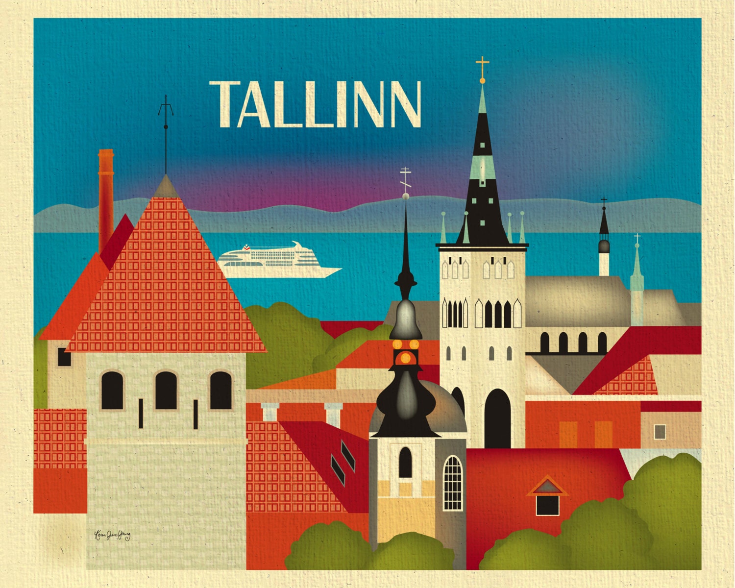Tallinn Skyline Print Tallinn Wall Art Tallinn Estonia