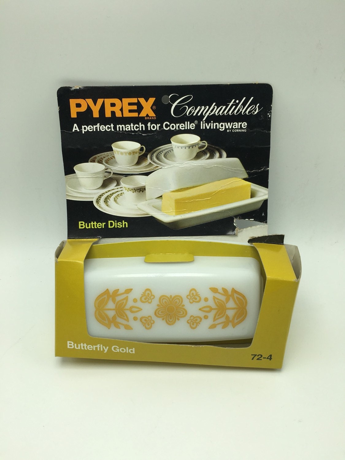 Vintage Pyrex Butterfly Gold Butter Dish NOS Haute Juice
