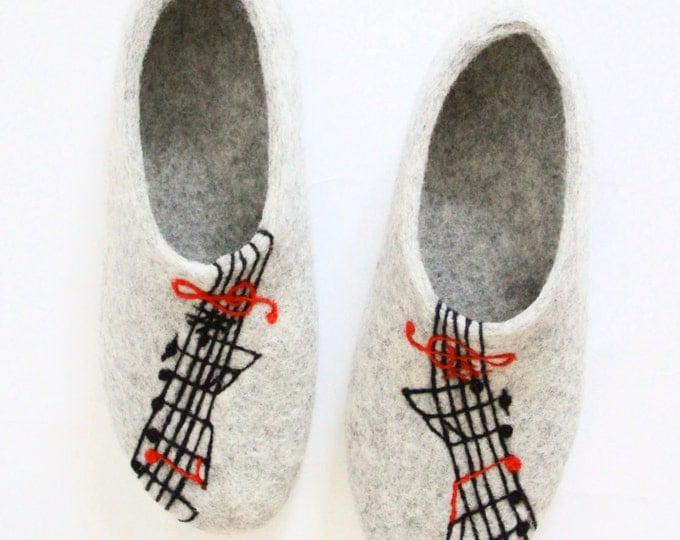 Music Teacher Gift Felt Shoes, Music Note Wool Slippers, Relaxation Gifts, Custom Music Gift, Luxury Gifts, Custom Colors Rubber Soles