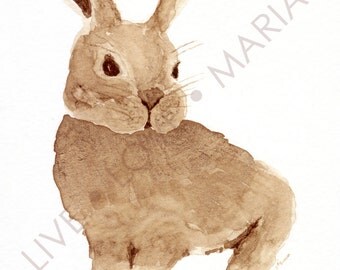 Coffee Bunny 1 - 4.5 x 5.5 original paining