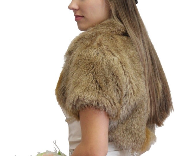 Easter Sale Faux fur jacket Vintage Brown, faux fur wrap, faux fur cape, faux fur shrug, bridal shrug, bridal wrap