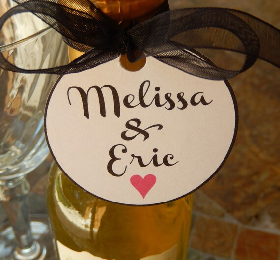 50 Mini Wine Bottle Custom 2" Favor Tags - For Engagement - Wedding - Couples Showers - Party Favors - 2 Names with a Heart - Gift Tags Il_570xn