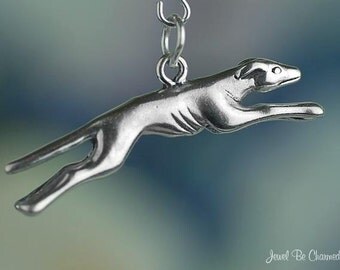 Sterling Silver Greyhound Charm Running Greyhounds Dog 3D Solid .925