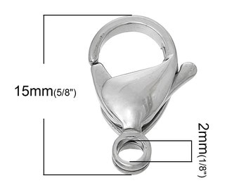 10pcs. Stainless Steel Lobster Clasps - 15mm X 9mm - Claw Clasps - Hypoallergenic! Tarnish Resistant!