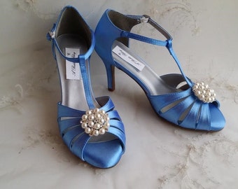 Items similar to Something Blue Bridal Shoes with Crystal Brooch ...