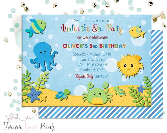 Under The Sea Invitation, Boys Birthday Invitation, Printable Under The Sea Invitation, Under The Sea Party, Nautical Invitation Il_570xn