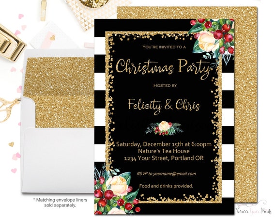 Christmas Party Invitation, Christmas Party Invites, Holiday Party Invitation, Staff Christmas Party, Office Christmas Party, Gold Glitter Il_570xn